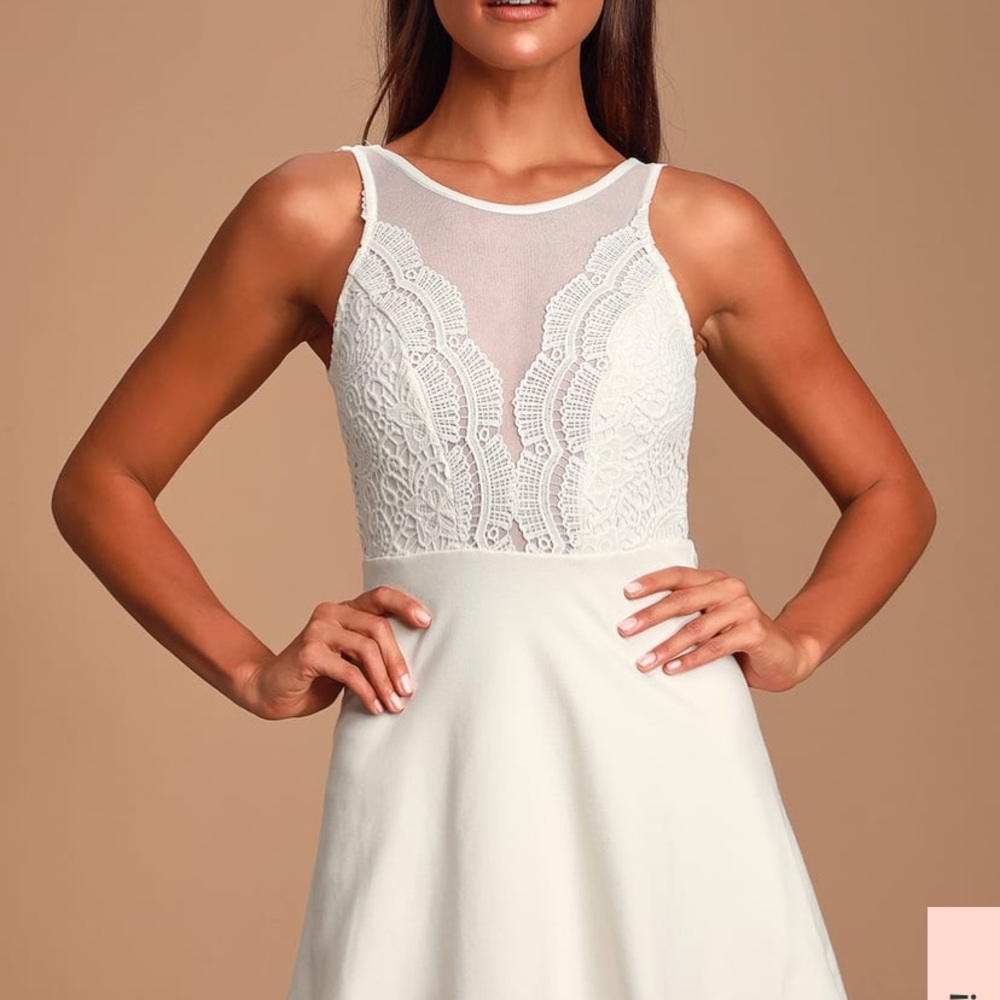 Lulus Brand White Lace Skater Dress, XS